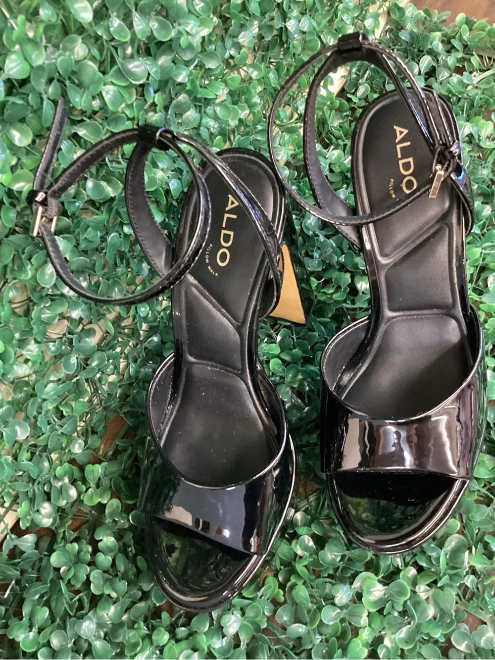 ALDO Black Patent Platform Ankle-Strap Sandals
